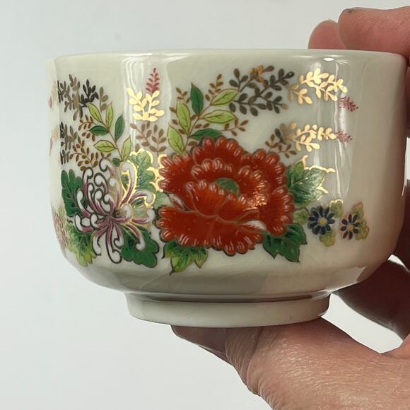 Vintage Japanese Sake Tea Cup Gold Leaf Haiku Floral Replacement Kutani 1960s - Picture 10 of 11